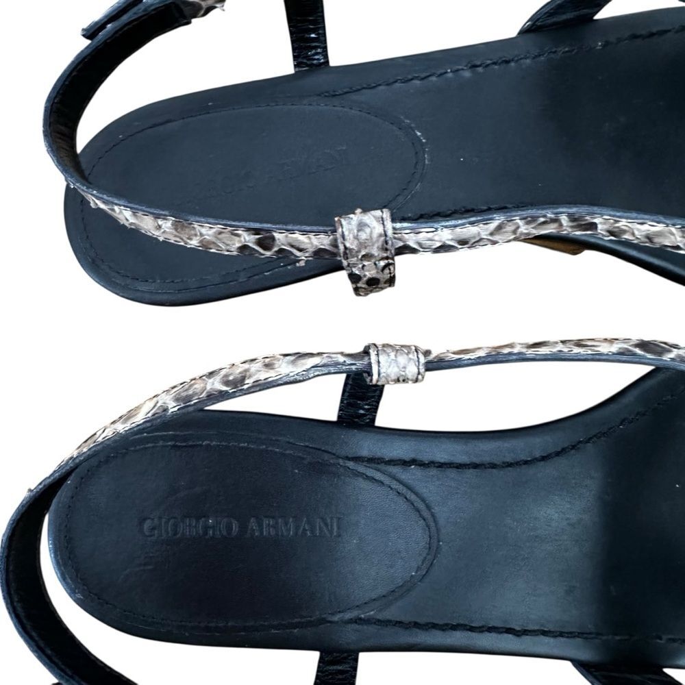 Giorgio Armani Snakeskin Patent Platform Slingback Wedge Sandals Size 39.5 9 - Picture 6 of 12
